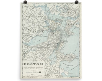 Old Boston Map (1889) Vintage Beantown Massachusetts Atlas Poster