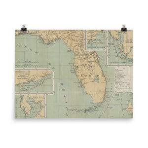 Jahrgang Florida Leuchtturm Karte (1898) FL Küsten Maritime Atlas Poster