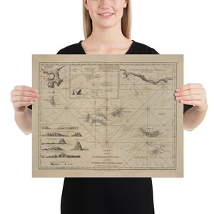 Old Azores Portugal Map (1775) Vintage Portuguese Islands Atlas Poster
