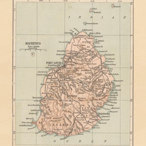 Mapa antiguo de Mauricio (1919) Descarga de imagen digital del Atlas de la isla del Océano Índico vintage