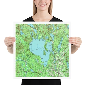 Pôster Sebago Lake Map (1985) Vintage Maine State Park Reservoir Atlas