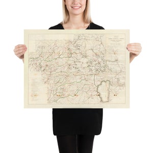 Alte Tahoe National Forest Karte (1916) Vintage California Lake Woodland Reserve Atlas Poster