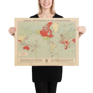 Antiguo mapa del mundo del Imperio Británico (1920) Vintage Colonial England Atlas Poster