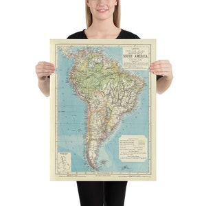 Alte Südamerika Karte (1883) Vintage Südamerika Kontinent Atlas Poster
