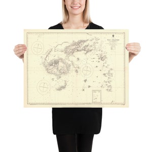 古いフィジー地図 (1879) ヴィンテージ ビティレブ島地図帳ポスター