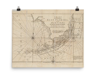 Alte Florida Schlüssel Karte (1771) Vintage südlichen FL Atlas Poster