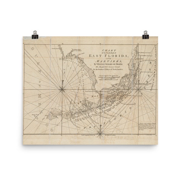 Old Florida Keys Map (1771) Vintage Southern FL Atlas Poster