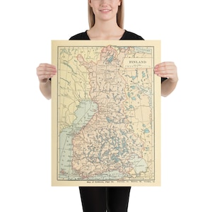 古いフィンランド地図 (1923) ヴィンテージ フィンランド地図帳ポスター