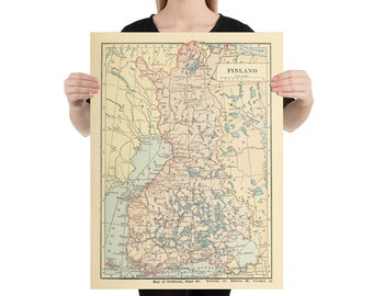 Old Finland Map (1923) Vintage Finnish Atlas Poster