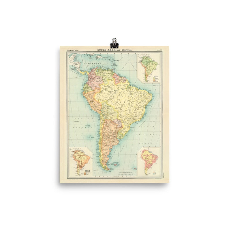 Old South America Map (1922) Vintage Latin America Atlas Poster image 2