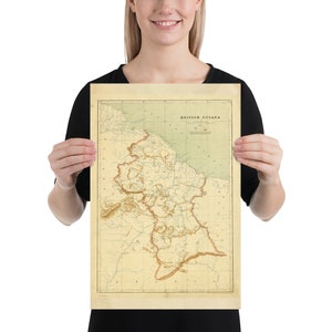 Oude Guyana Kaart (1908) Vintage Guiana Atlas Poster