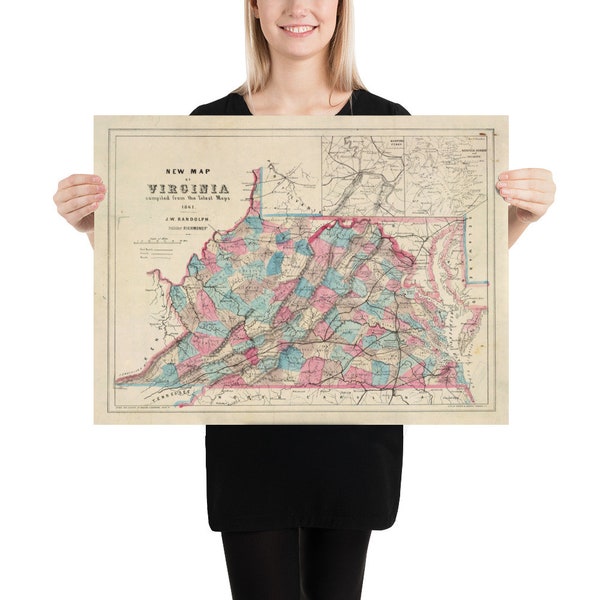 Old Virginia Map (1861) Vintage West VA & VA Atlas Poster