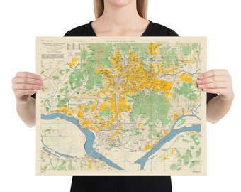 Old Seoul South Korea Map (1946) Vintage Korean Capital City Atlas Poster