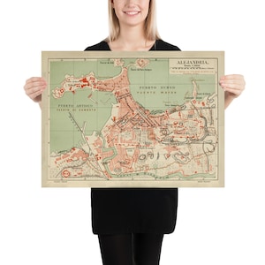 Old Alexandria Egypt Map (1887) Vintage Egyptian Port City Atlas Poster