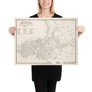 Old Montevideo Uruguay Map (1865) Vintage Capital City Atlas Poster