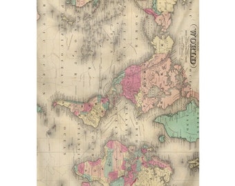 ヴィンテージの世界地図タペストリー（1860年）カラフルな旅行地図帳
