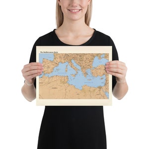 Mediterranean Sea Map (1998) Southern Europe & Northern Africa Atlas Poster