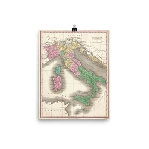 ヴィンテージ イタリア地図 (1827) 古いイタリア地域地図帳ポスター 2