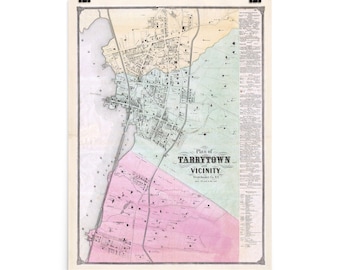 Tarrytown NY Carte (1868) Old Sleepy Hollow Atlas Poster