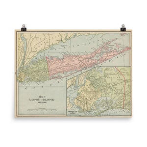 Long Island NY Map (1892) Old Nassau & Suffolk County Atlas Poster