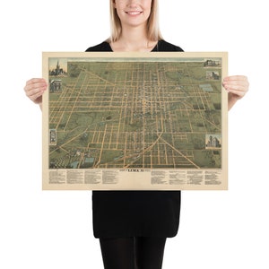 Old Lima OH Pictorial Map (1892) Vintage Bean City Ohio Atlas Poster