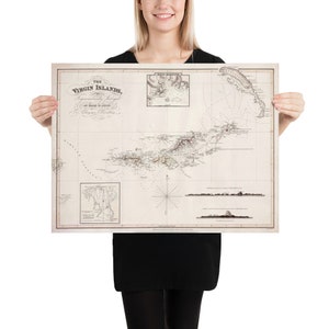 Pôster Mapa Velho das Ilhas Virgens (1821) Atlas das Ilhas do Caribe Britânico e dos EUA