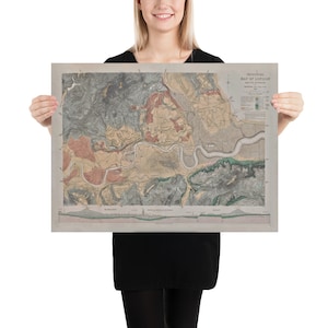 Mapa Geológico de la Vieja Londres Inglaterra (1870) Vintage UK Capital City Geology Atlas Poster