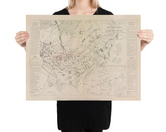 Old Battle of Waterloo Map (1846) Vintage Napoleonic Wars Atlas Poster