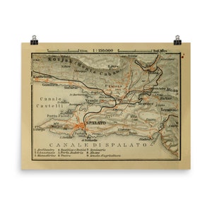 Split Croatia Carte (1911) Old Adriatic Coast Environs Atlas Poster