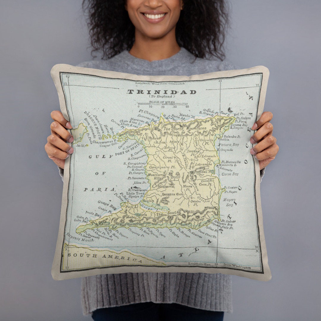 Old Trinidad Map Pillow 1901 Vintage Trinidadian Atlas Cushion Etsy