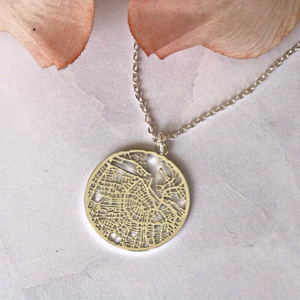 Silver Amsterdam Necklace | Dainty 925 Sterling Silver Necklace | Laser Cut City Map Jewelry | Travel Gift | Adventure Gift for Her