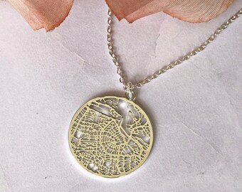 Silver Amsterdam Necklace | Dainty 925 Sterling Silver Necklace | Laser Cut City Map Jewelry | Travel Gift | Adventure Gift for Her