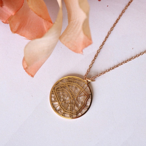 Rose Gold Paris Necklace | Dainty 18k Rose Gold Necklace | Laser Cut City Map Jewelry | Adventure Travel Gift for Her | Anniversary Gift