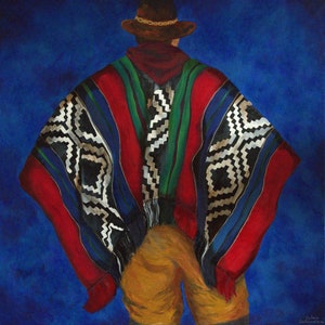 Argentine Gaucho oil painting large argentina gaucho poncho rustic patterns oil painting 100cm x 100cm large oil south america pampas