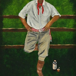Mateando solito painting gaucho argentina argentine gaucho pampas poncho yerba mate  Amanda south american art rustic authentic campo