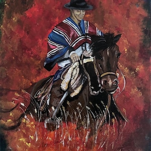 Evening ride - Gaucho&#39;s Tale - painting art work acrylic painting wall art traditional gaucho painting gaucho art argentine art