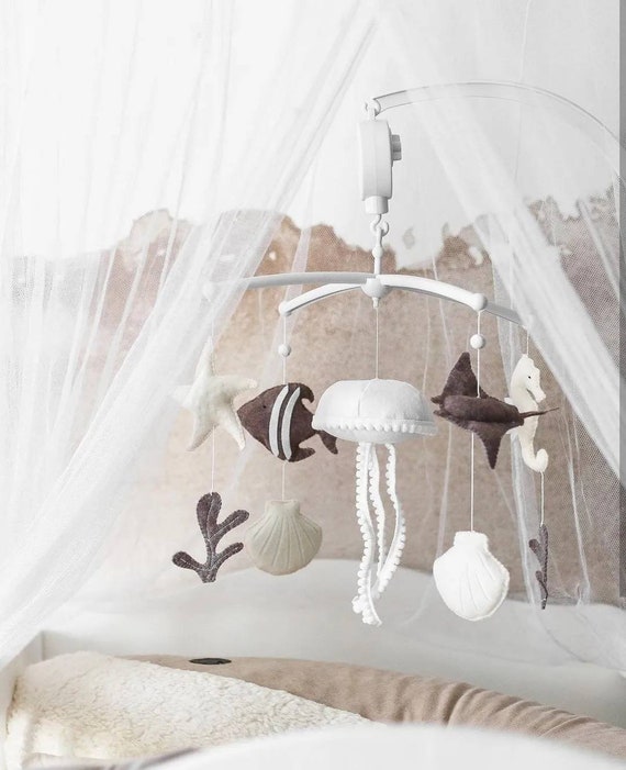 Mobile Musical Theme Sea Jellyfish Shellfish White Beige Brown Etsy