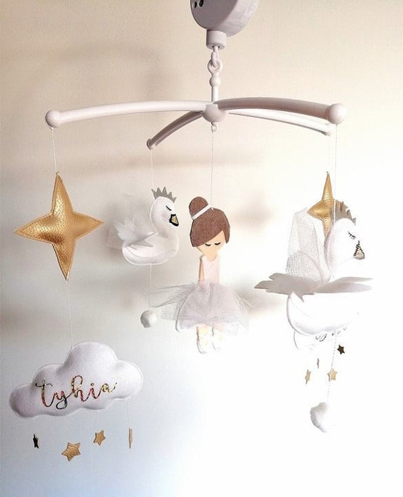 Mobile Musical Baby Girl Ballerina Dancer Swan Gold Tulle 