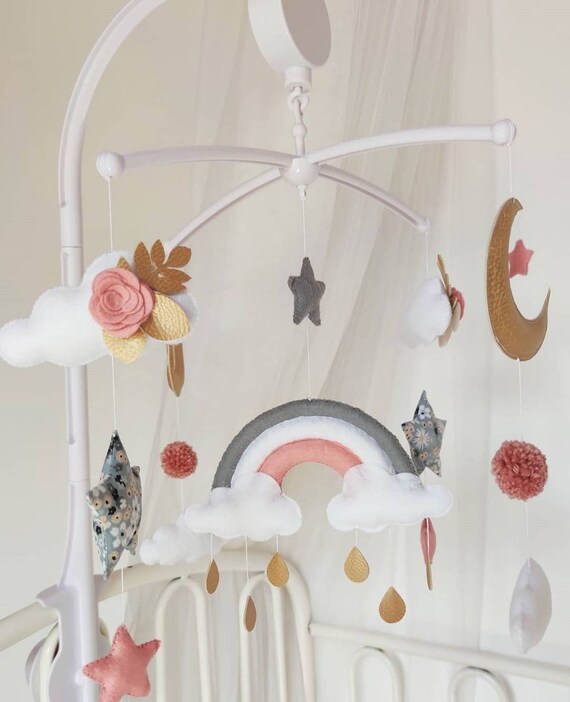 Movil Musical Baby Girl Rainbow Libertad Y Flores Etsy Espana