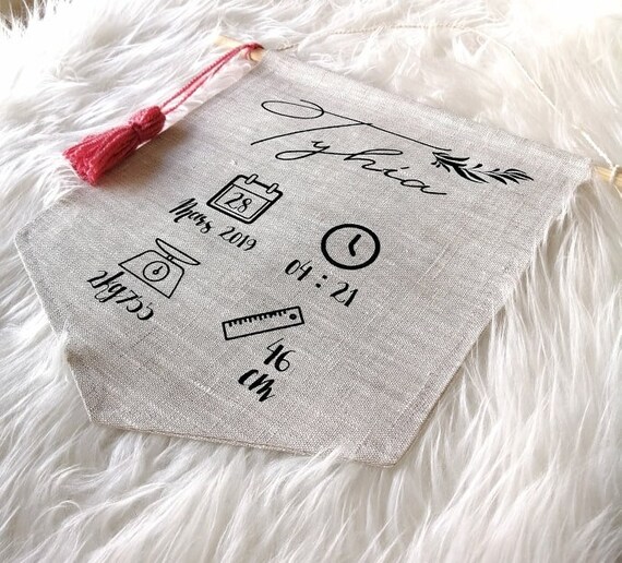 Banniere Fanion Naissance Bebe Fille Deco Murale Cadeau Etsy