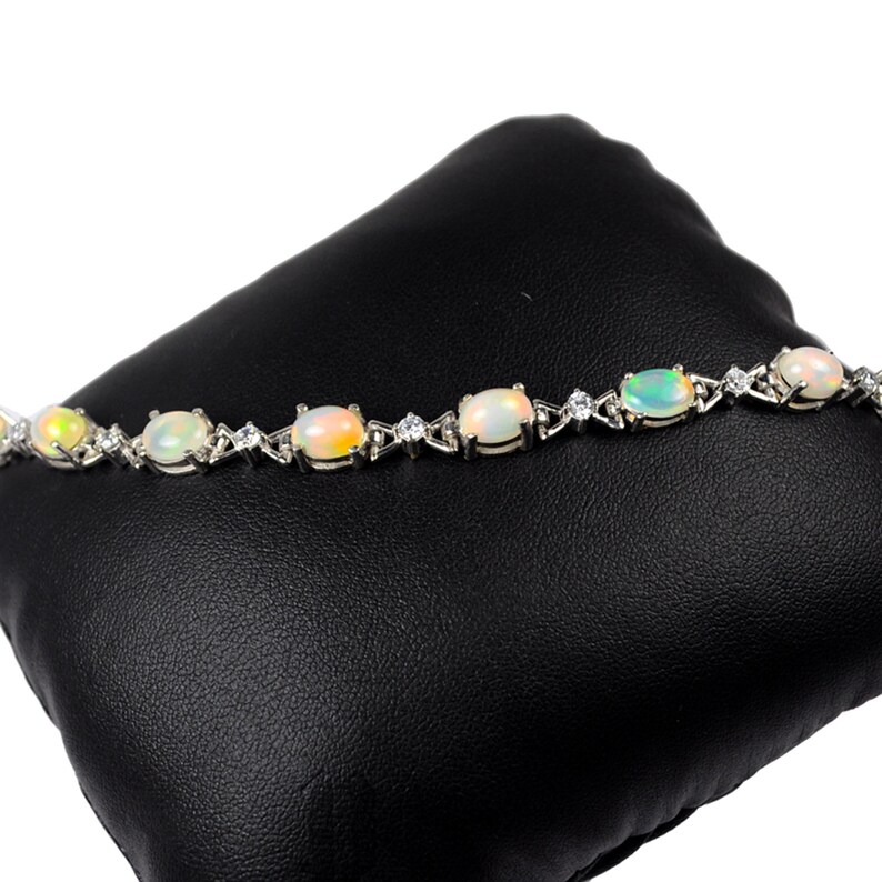Fabulous Ethiopian Fire Opal Silver Bracelet w Brilliant Cut CZ Setting Size Gemstones 72 Carat