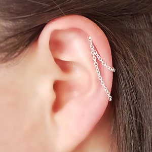 Sterling Silver Helix Cartilage Earring. Single Earring. 925 Silver Chain and Stud. Boho Minimalist