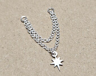 925 Sterling Silver Chain with Star Charm for Helix Cartilage Existing Stud. Ear Chains. Fits 20g 18g Gauge Stud
