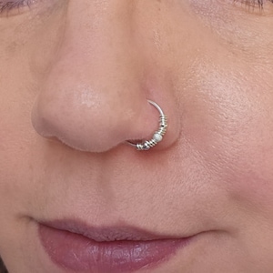 20g Sterling Silver 925 Helix Cartilage Seamless Hoop Earring Nose Ring with Silver and Sparkly Beads. 10mm 8mm Inside Diameter.
