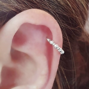 20g Sterling Silver 925 Helix Cartilage Seamless Hoop Earring with Silver Beads. 10mm 8mm Inside Diameter. Helix Piercing