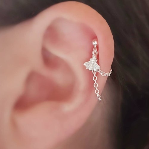 Sterling Silver Helix Cartilage Earring. Triple Chain Earring. Etsy UK