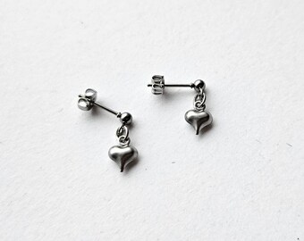 Stainless Steel Heart Dangly Stud Earrings