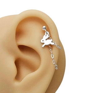 Rabbit Helix Cartilage Chain Earring in Sterling Silver. 20g Stud