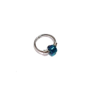 18g 20g Beaded Helix Cartilage Piercing Seamless Hoop Earring in Sterling Silver. Rainbow Teal Bead. 8mm or 10mm Inside Diameter.