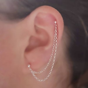 Sterling Silver Helix Cartilage to Lobe Double Chain Double Piercing Earring. Helix Piercing. Single Earring. New
